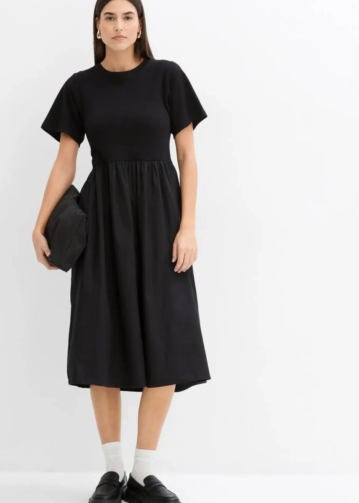 bonprix Kleider^Midikleid aus reiner Baumwolle schwarz
