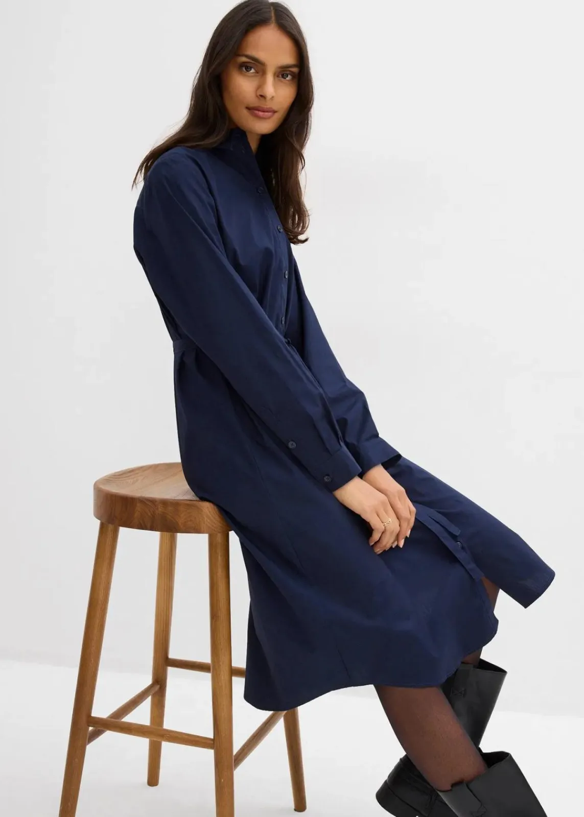 bonprix Bekleidung·Pullover & Strickjacken|Kleider^Midikleid aus reiner Bio-Baumwolle dunkelblau