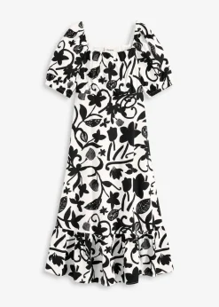 bonprix Kleider|Bekleidung·Pullover & Strickjacken^Midikleid aus reiner Bio-Baumwolle schwarz/cremeweiß floral