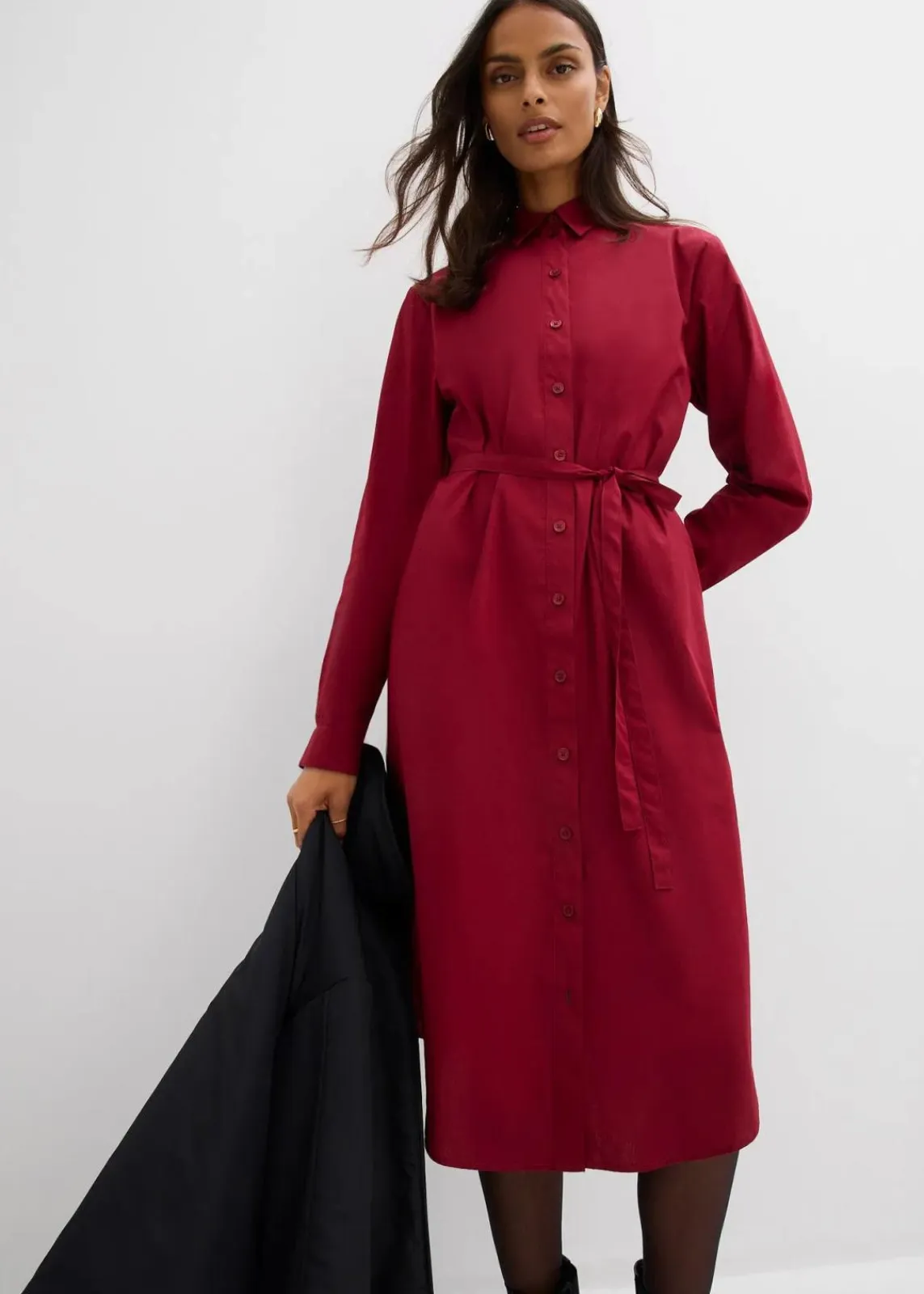 bonprix Kleider|Bekleidung·Pullover & Strickjacken^Midikleid aus reiner Bio-Baumwolle pflaumenrot