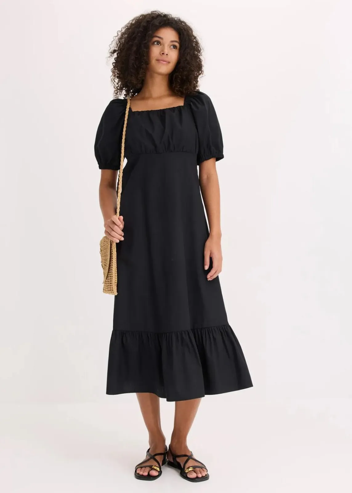 bonprix Kleider|Bekleidung·Pullover & Strickjacken^Midikleid aus reiner Bio-Baumwolle schwarz