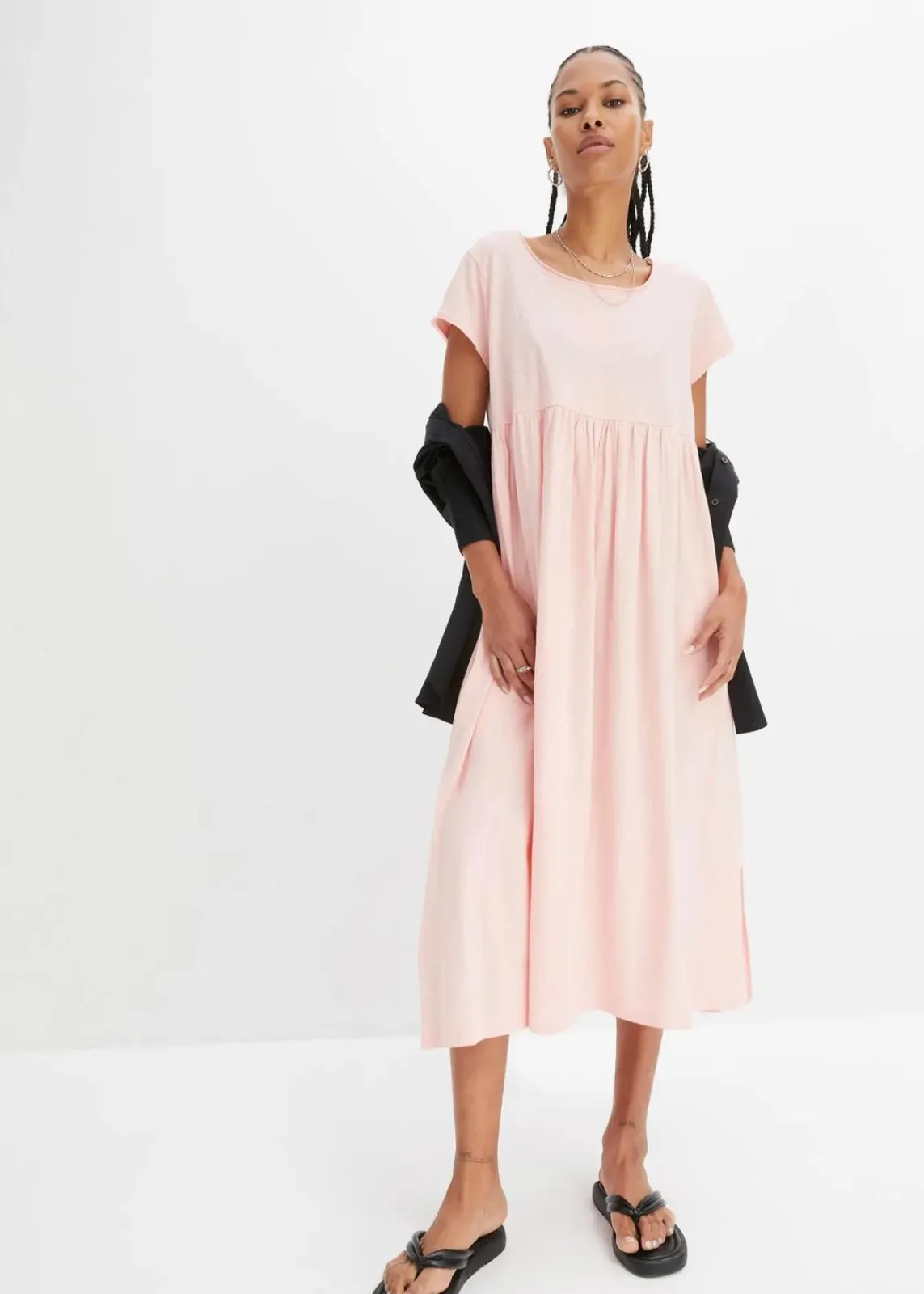 bonprix Kurzgrößen|Bekleidung·Pullover & Strickjacken^Midikleid aus reiner Bio-Baumwolle bonbonrosa