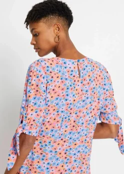 bonprix Nachhaltigere Materialien|Kleider^Midikleid aus reiner Viskose hellviolett/softorange geblümt