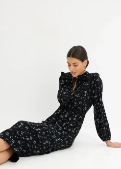 bonprix Nachhaltigere Materialien|Kleider^Midikleid aus reiner Viskose schwarz geblümt