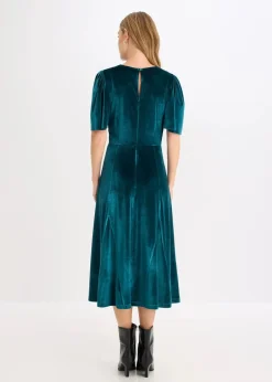 bonprix Kleider^Midikleid aus softem Samt dunkelpetrol