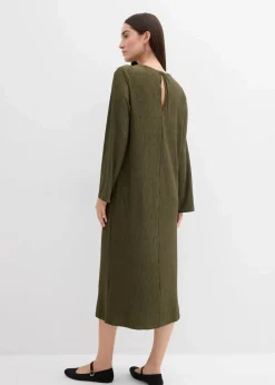 bonprix Kleider|Bekleidung·Pullover & Strickjacken^Midikleid aus strukturiertem Crinkle dunkeloliv