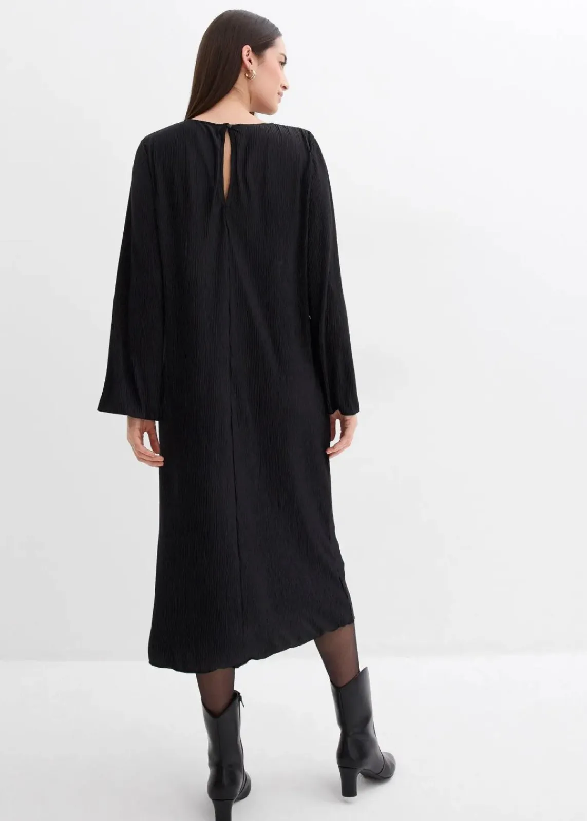 bonprix Bekleidung·Pullover & Strickjacken|Kleider^Midikleid aus strukturiertem Crinkle schwarz