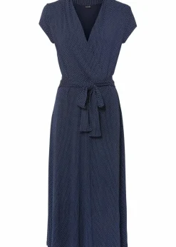 bonprix Bekleidung·Pullover & Strickjacken|Kleider^Midikleid aus Viksose-Mix dunkelblau/weiß gepunktet