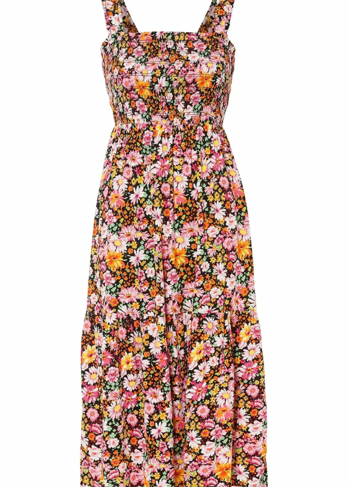 bonprix Nachhaltigere Materialien|Kleider^Midikleid aus Viskose pink/grün geblümt