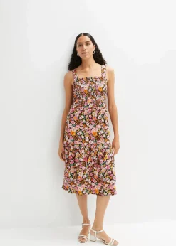 bonprix Nachhaltigere Materialien|Kleider^Midikleid aus Viskose pink/grün geblümt