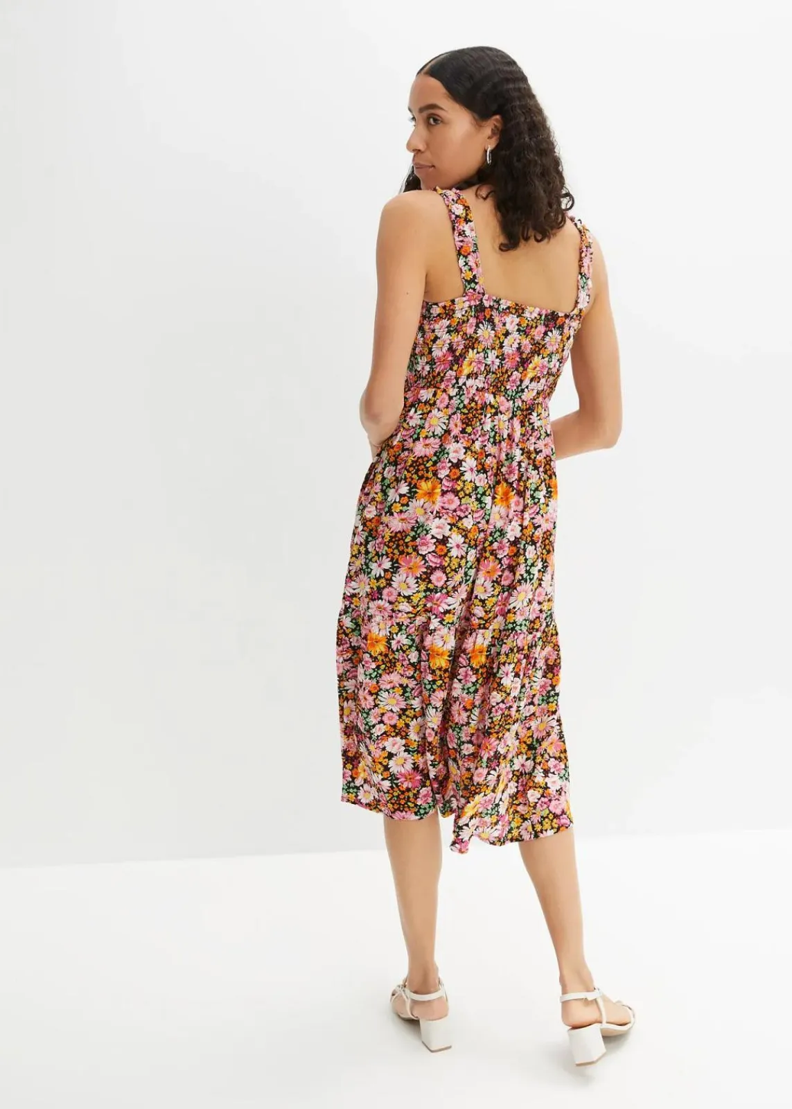 bonprix Nachhaltigere Materialien|Kleider^Midikleid aus Viskose pink/grün geblümt