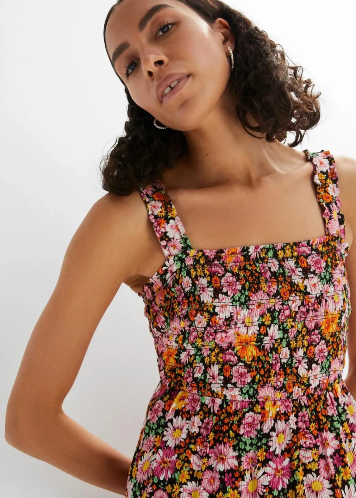 bonprix Nachhaltigere Materialien|Kleider^Midikleid aus Viskose pink/grün geblümt
