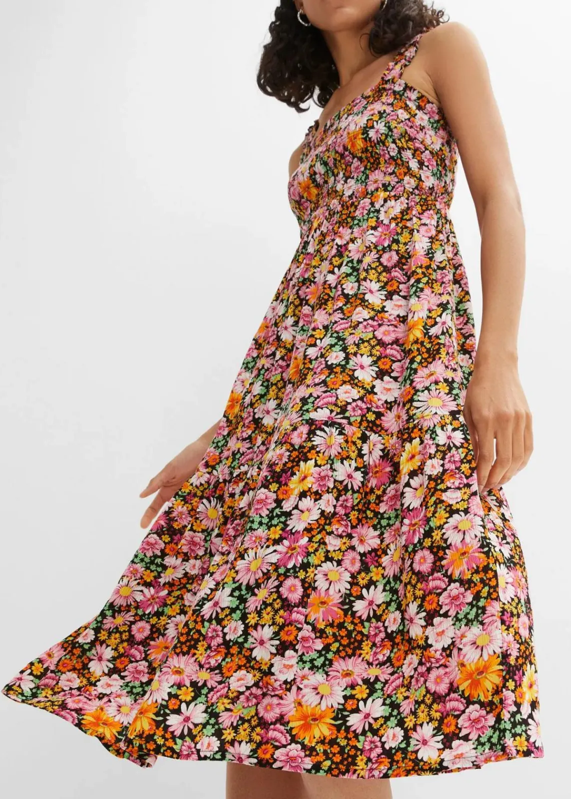 bonprix Nachhaltigere Materialien|Kleider^Midikleid aus Viskose pink/grün geblümt