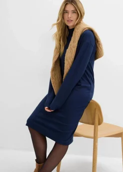 bonprix Bekleidung·Pullover & Strickjacken|Kleider^Midikleid aus Viskose-Mix dunkelblau