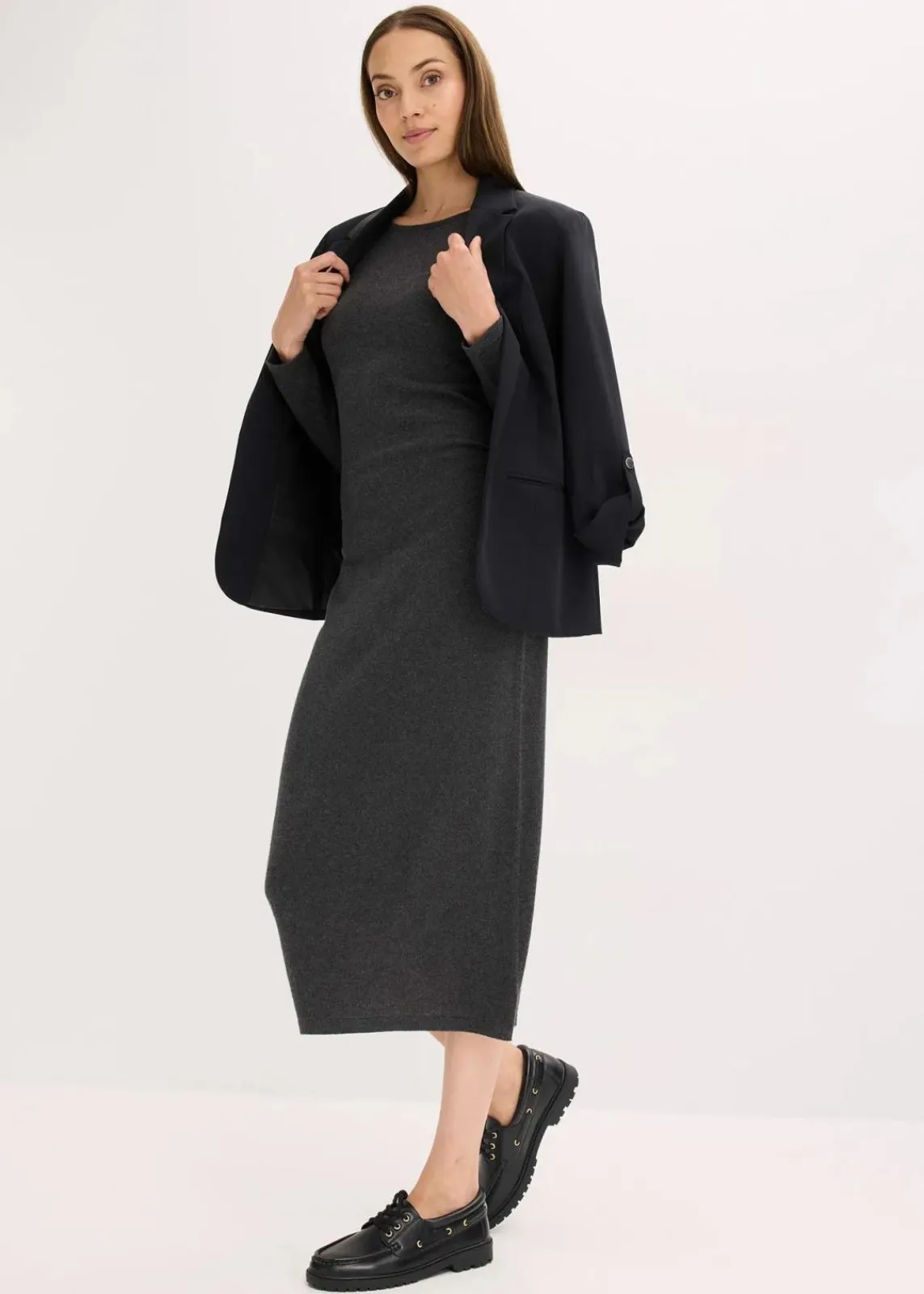 bonprix Kleider^Midikleid aus weichem Kaschmir-Mix anthrazit meliert