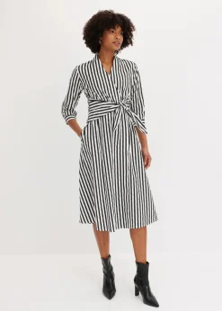 bonprix Bekleidung·Pullover & Strickjacken|Kleider^Midikleid mit Bindeband wollweiß/schwarz gestreift