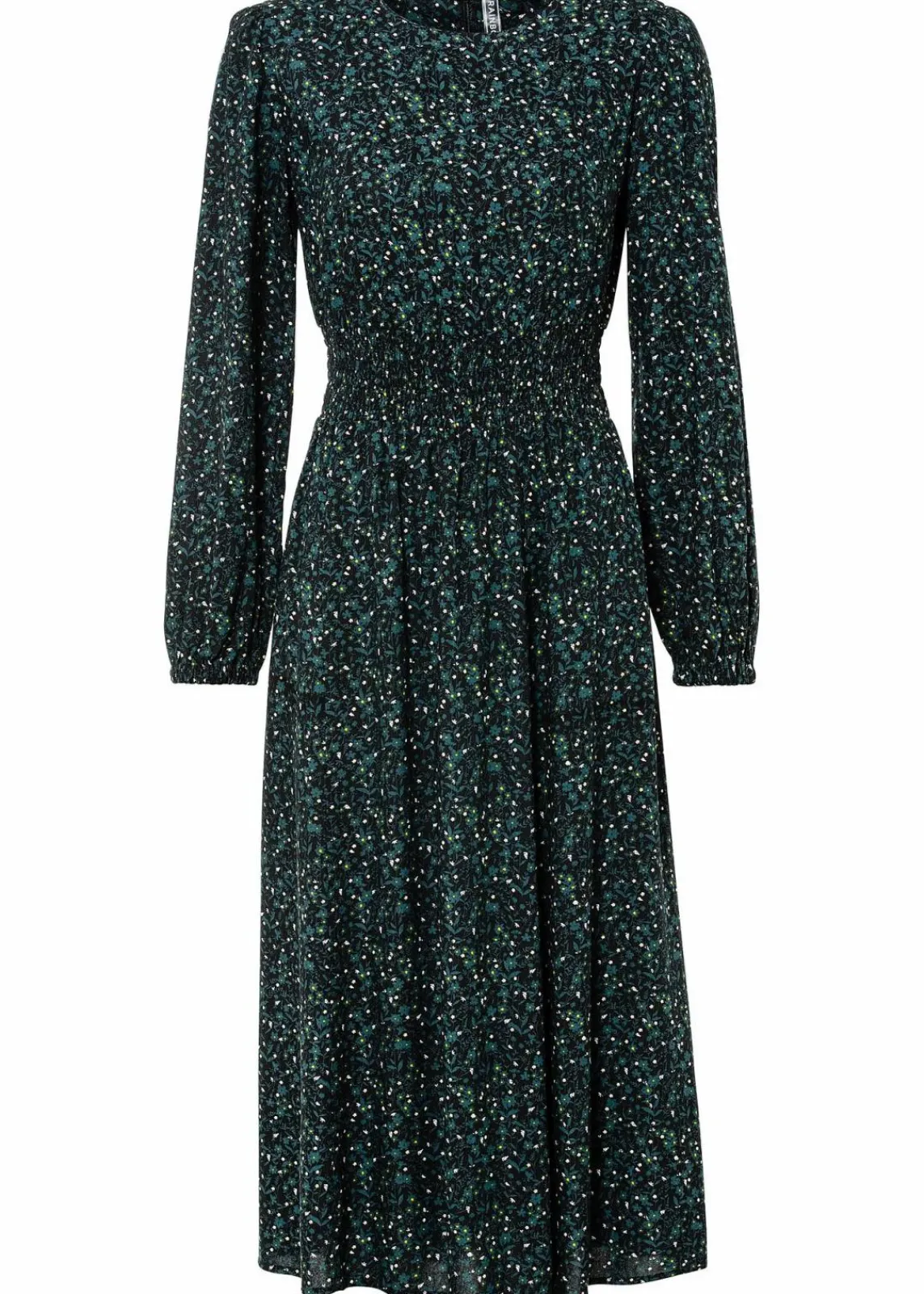 bonprix Kleider|Nachhaltigere Materialien^Midikleid mit Blumenprint schwarz/petrolgrün geblümt