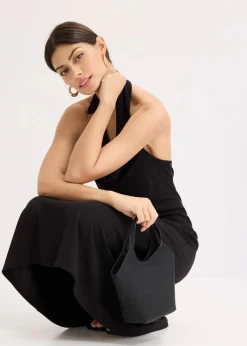 bonprix Kleider^Midikleid mit dekorativem Metall-Detail schwarz