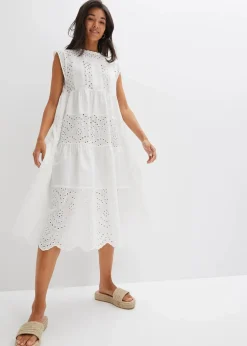 bonprix Kleider|Bekleidung·Pullover & Strickjacken^Midikleid mit Spitze weiß