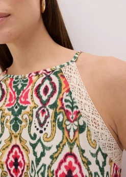 bonprix Bekleidung·Pullover & Strickjacken|Kleider^Midikleid mit Spitze creme/grün/pink