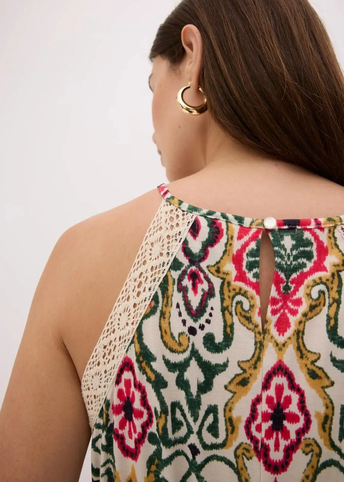 bonprix Bekleidung·Pullover & Strickjacken|Kleider^Midikleid mit Spitze creme/grün/pink