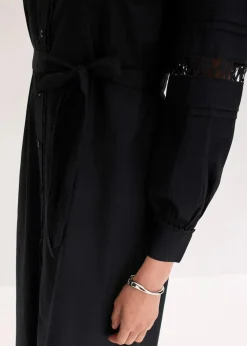 bonprix Kleider^Midikleid mit Spitzeneinsatz aus Baumwolle schwarz