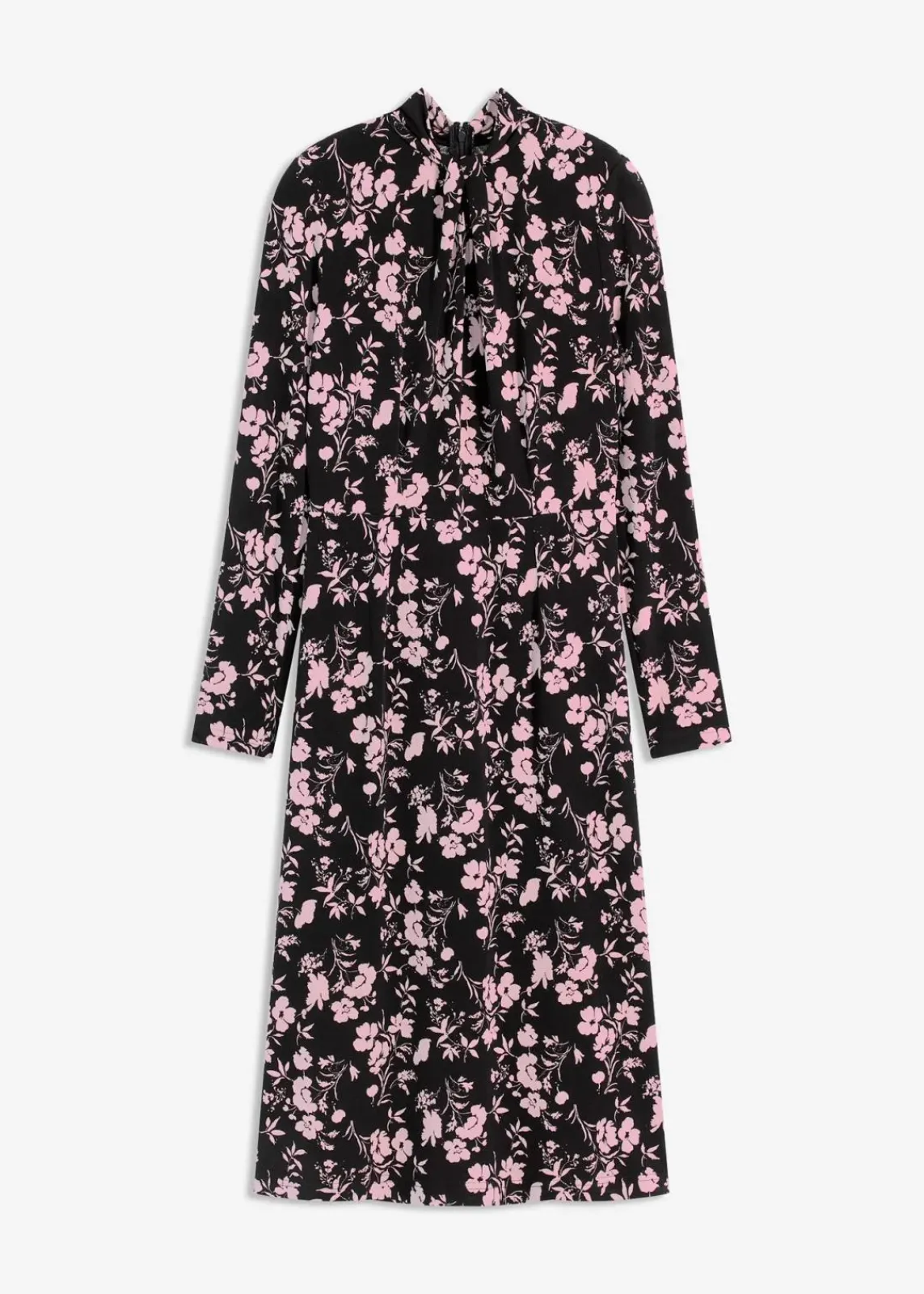 bonprix Bekleidung·Pullover & Strickjacken|Kleider^Midikleid mit Stehkragen schwarz/altrosa geblümt