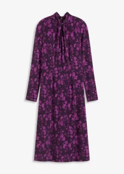 bonprix Kleider|Bekleidung·Pullover & Strickjacken^Midikleid mit Stehkragen dunkellila/pfingstrose geblümt