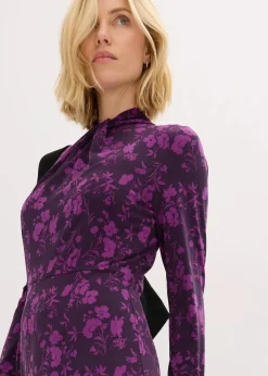 bonprix Kleider|Bekleidung·Pullover & Strickjacken^Midikleid mit Stehkragen dunkellila/pfingstrose geblümt