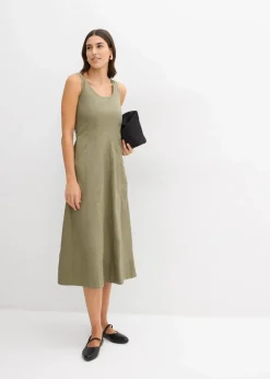 bonprix Bekleidung·Pullover & Strickjacken|Kleider^Midikleid mit vertikalen Nähten oliv