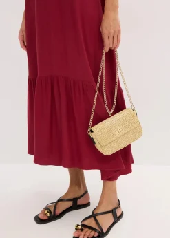 bonprix Kleider|Bekleidung·Pullover & Strickjacken^Midikleid mit Volants aus strukturiertem Crêpe pflaumenrot