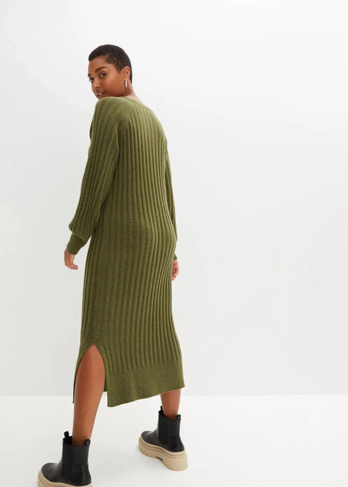 bonprix Bekleidung·Umstandsmode|Bekleidung·Pullover & Strickjacken^Midi-Strickkleid dunkelkhaki