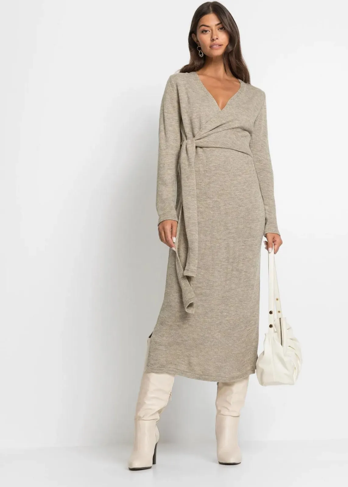 bonprix Kleider|Strickmode^Midi-Strickkleid beige meliert