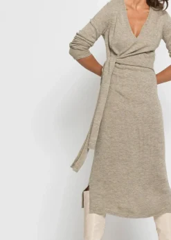 bonprix Kleider|Strickmode^Midi-Strickkleid beige meliert