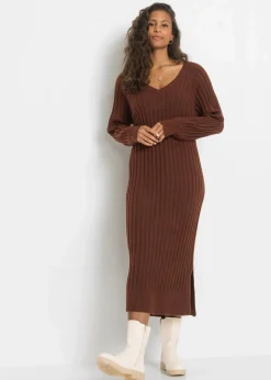 bonprix Bekleidung·Umstandsmode|Bekleidung·Pullover & Strickjacken^Midi-Strickkleid mahagonibraun