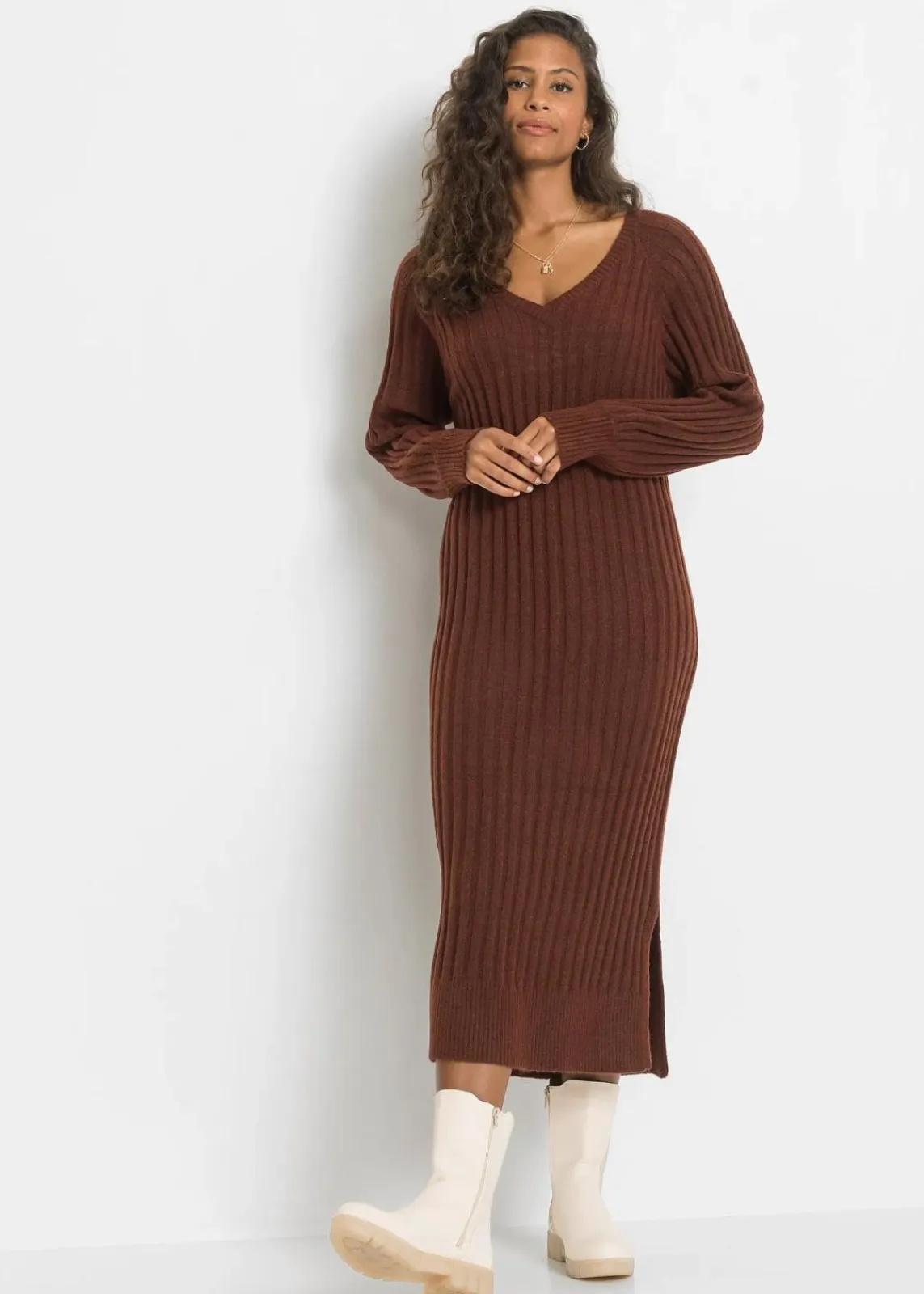 bonprix Bekleidung·Umstandsmode|Bekleidung·Pullover & Strickjacken^Midi-Strickkleid mahagonibraun