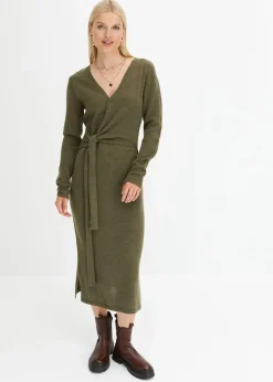bonprix Bekleidung·Umstandsmode|Bekleidung·Pullover & Strickjacken^Midi-Strickkleid dunkeloliv meliert