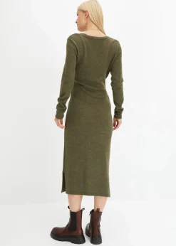 bonprix Bekleidung·Umstandsmode|Bekleidung·Pullover & Strickjacken^Midi-Strickkleid dunkeloliv meliert
