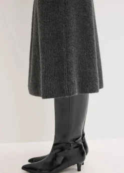 bonprix Bekleidung·Sportbekleidung|Röcke^Midi-Strickrock anthrazit meliert meliert