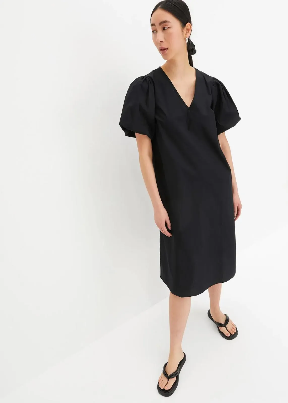 bonprix Bekleidung·Pullover & Strickjacken|Kleider^Midi-Web-Kleid aus Bio-Baumwolle schwarz