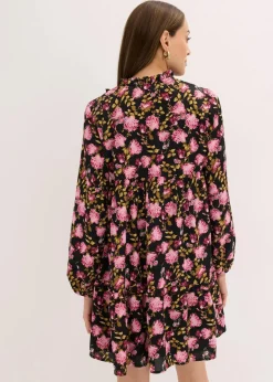 bonprix Bekleidung·Pullover & Strickjacken|Kleider^Minikleid schwarz geblümt