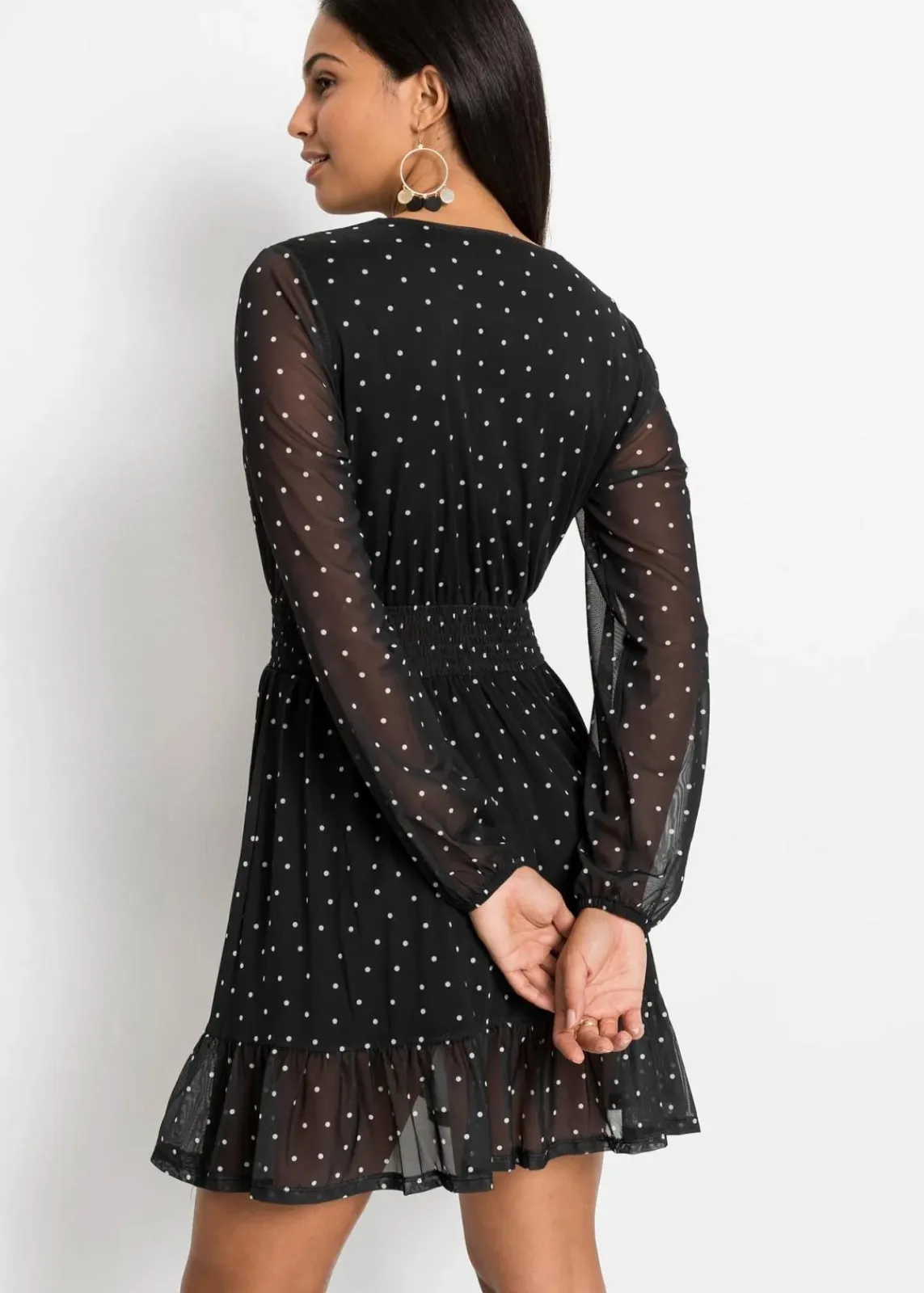 bonprix Kleider|Bekleidung·Pullover & Strickjacken^Minikleid schwarz/wollweiß gepunktet