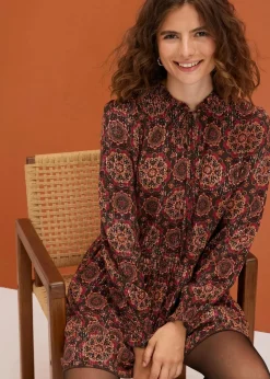 bonprix Kleider|Bekleidung·Pullover & Strickjacken^Minikleid dunkelbraun/mokkabraun bedruckt