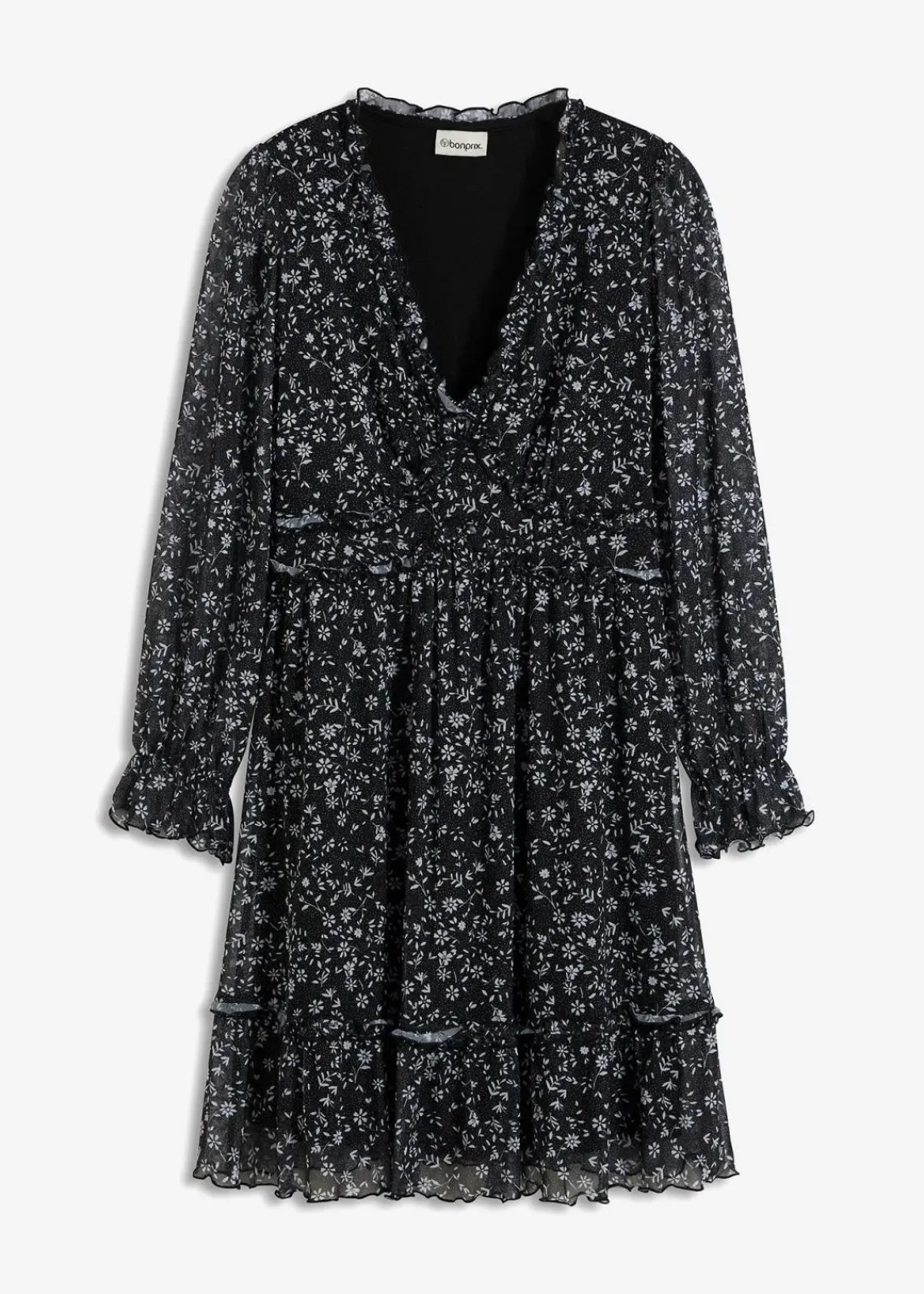 bonprix Nachhaltigere Materialien|Kleider^Minikleid schwarz/weiß geblümt