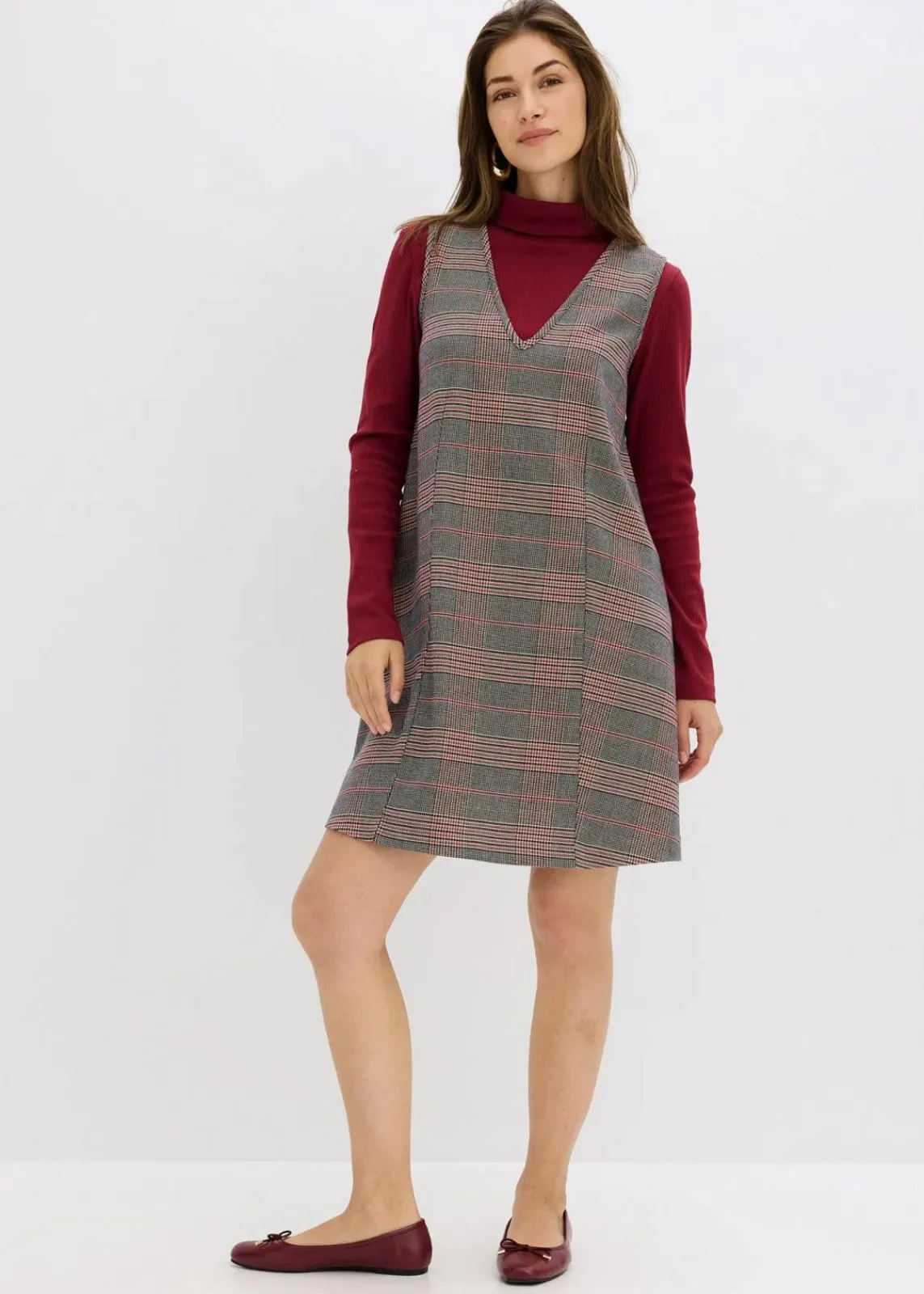bonprix Bekleidung·Pullover & Strickjacken|Kleider^Minikleid braun/beige kariert