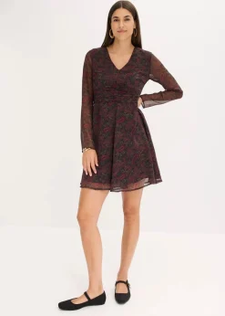 bonprix Kleider|Bekleidung·Pullover & Strickjacken^Minikleid schwarz/weinrot/dunkeloliv/rhododendronrot paisley