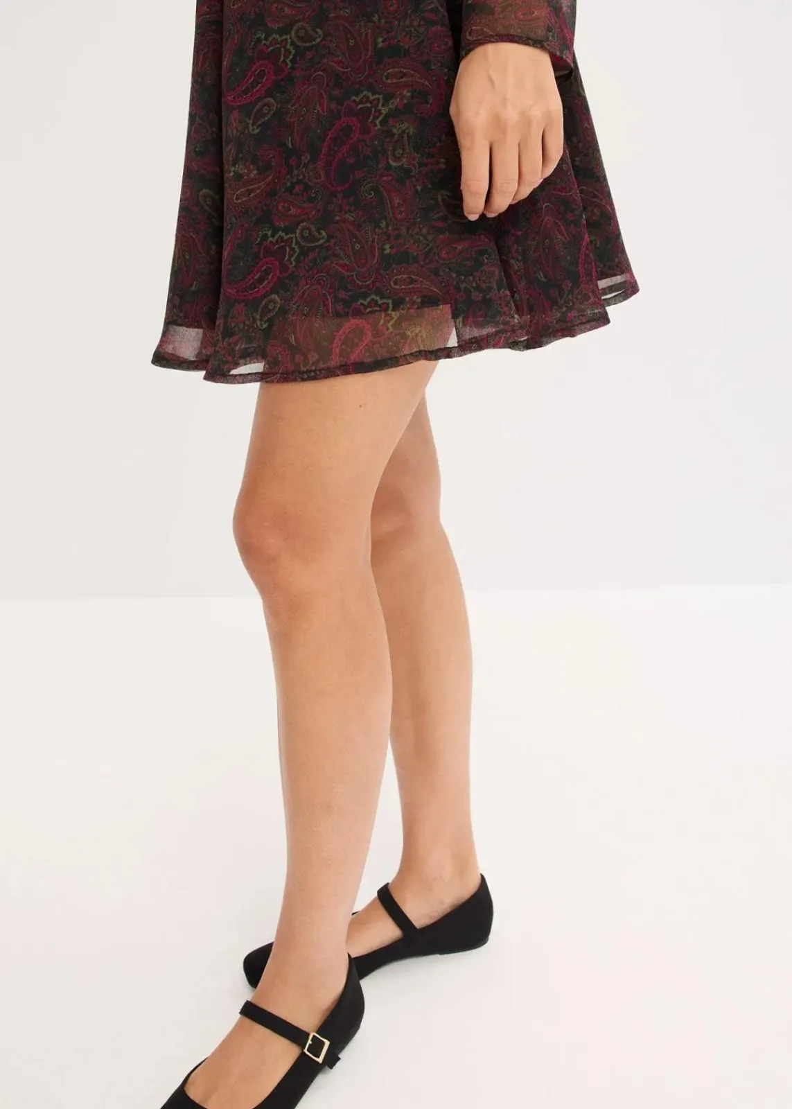 bonprix Kleider|Bekleidung·Pullover & Strickjacken^Minikleid schwarz/weinrot/dunkeloliv/rhododendronrot paisley