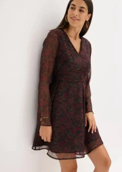 bonprix Kleider|Bekleidung·Pullover & Strickjacken^Minikleid schwarz/weinrot/dunkeloliv/rhododendronrot paisley