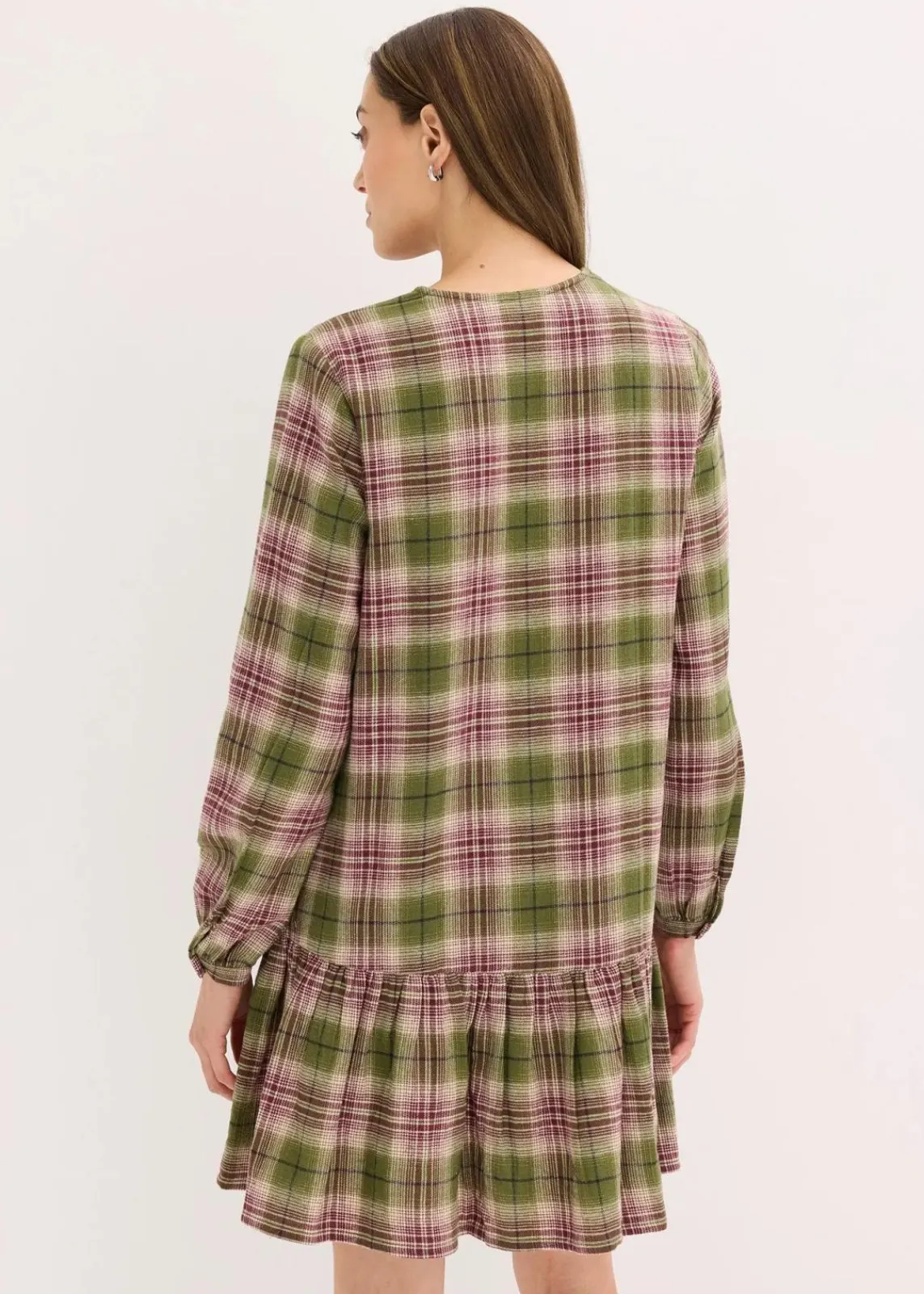 bonprix Bekleidung·Pullover & Strickjacken|Kleider^Minikleid aus Baumwoll-Mix oliv kariert