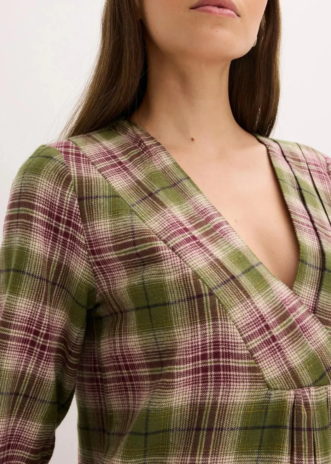 bonprix Bekleidung·Pullover & Strickjacken|Kleider^Minikleid aus Baumwoll-Mix oliv kariert